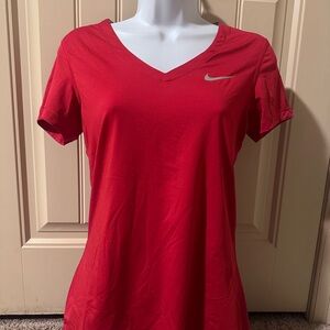 Nike Women's Bright Red V-Neck Workout Dri Fit Tee